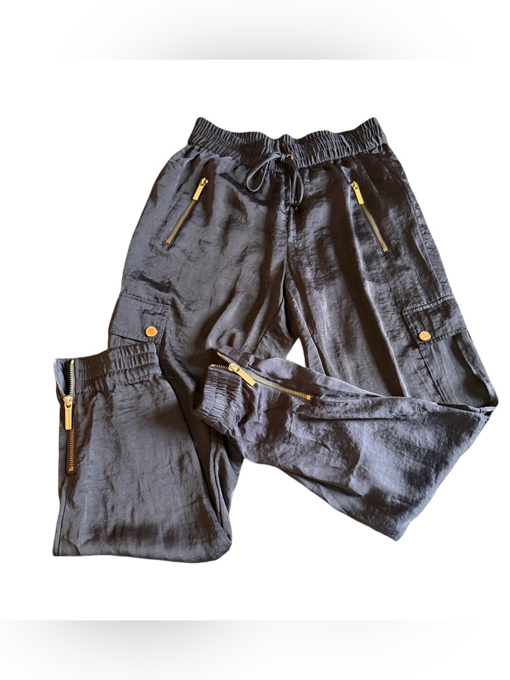MICHAEL Michael Kors Black Cargo Joggers with Gold Hardware
